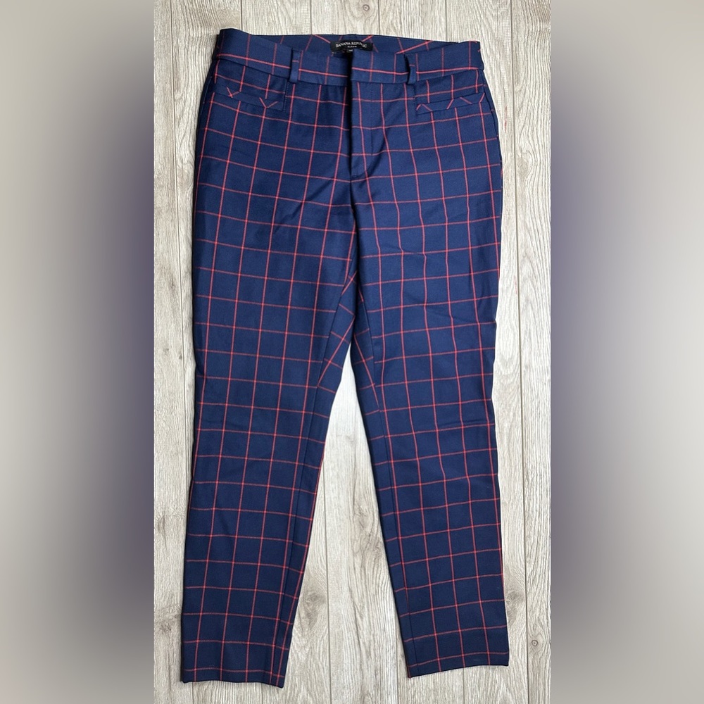 Banana Republic women navy & red color, plaid Sloan ankle pants, 4P